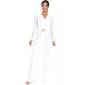 Quiz Womens Chiffon Buckle Palazzo Jumpsuit 10 White - NWT $138